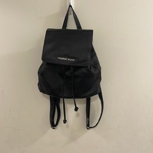 Unknown brand faux leather black striped drawstring bag